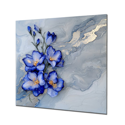 Eternal Symphony Of Blue Freesia Flower II - Irises Metal Wall Decor, Traditional Metal Print