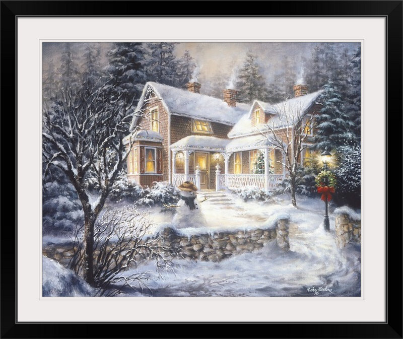 « winter’welcome », reproduction d’art rectangulaire, Cadre noir, H 32 po x l 38 po x P 1 po