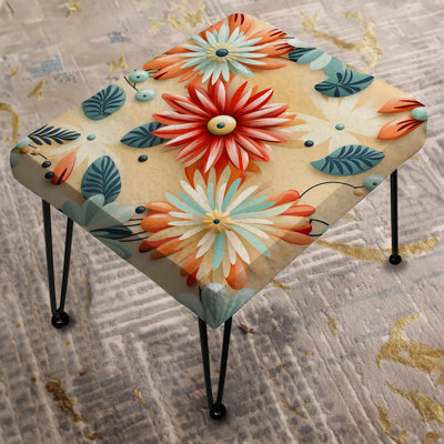 Pastel Flower Retro Revival Collage - Eclectic Rectangle Ottoman