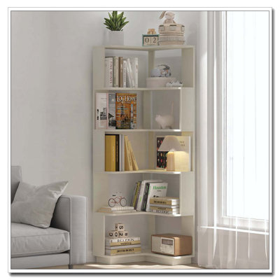 Bibliothèque de coin en L à 6 niveaux pour salon