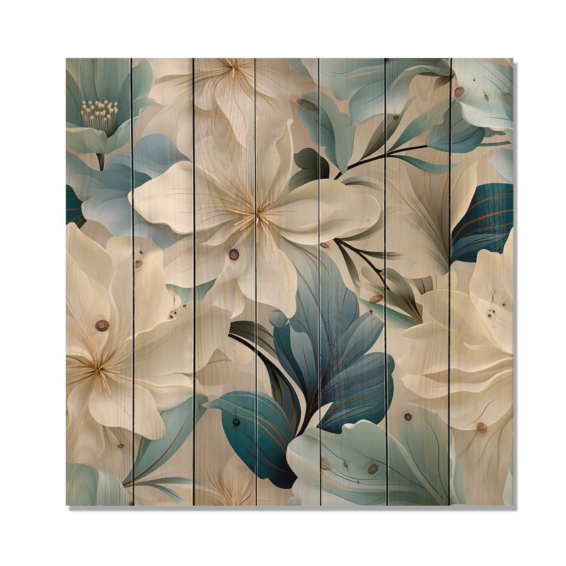 Griffithville - art mural floral sur bois de pin naturel, H 15 po x l 15 po