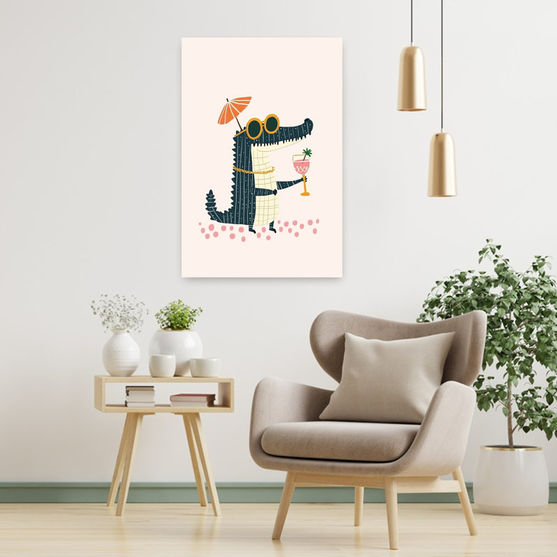 Cool Alligator Party Whimsical Alligator Crocodile Summer Tropical Wall Art Print 1 Piece Wrapped Canvas Wall Art