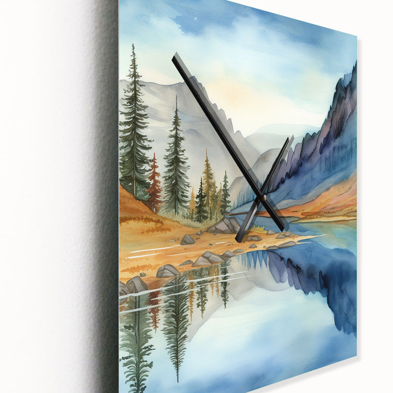 Horloge murale Calming Mountain Riverside I - Landscape Mountains, Médium
