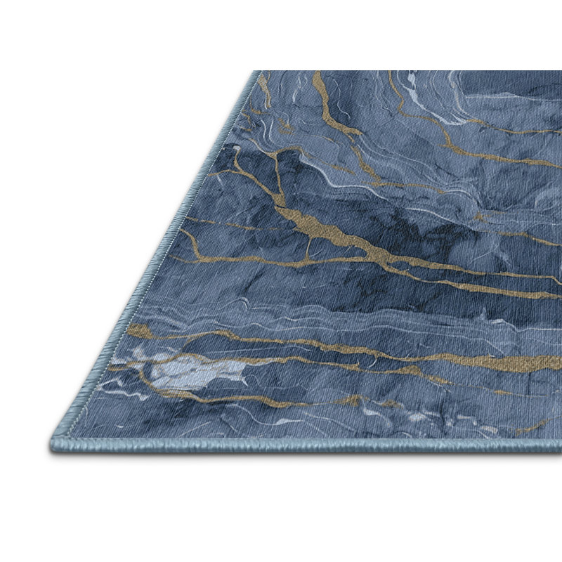 Machine Washable Blue Area Rug, Square 6'