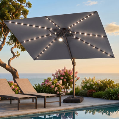 Parasol de terrasse rectangulaire en porte-à-faux avec base lestée 12 pi x 9 pi Wasif