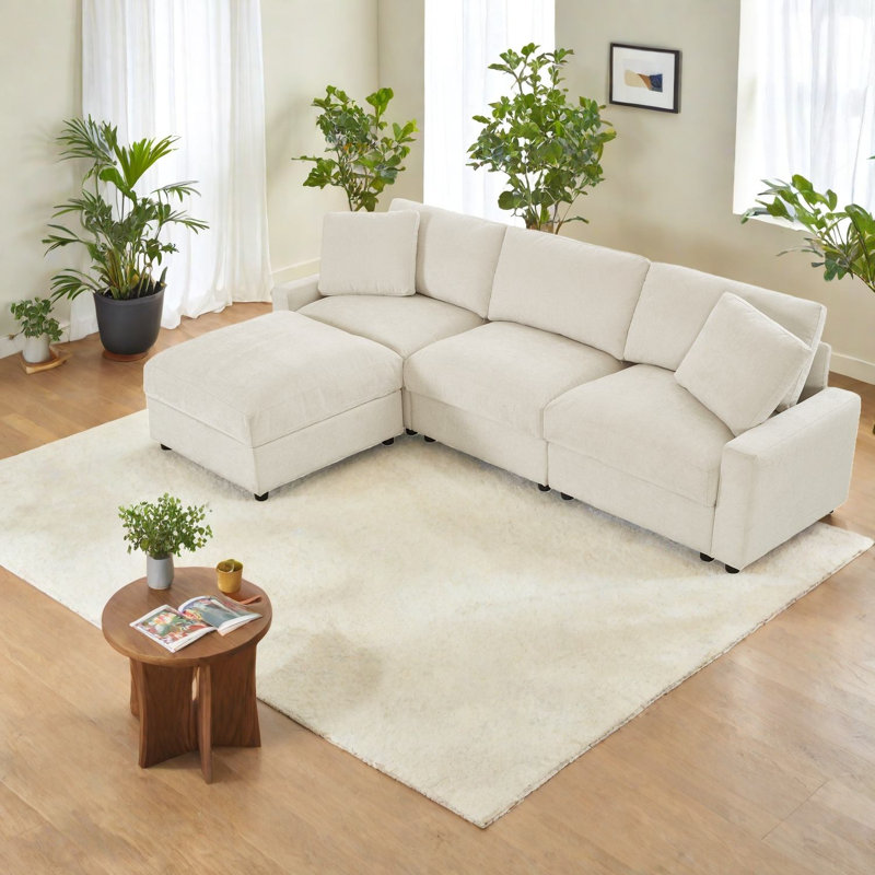Canapé modulaire en polyester avec rangement en L modulaire pour salon moderne