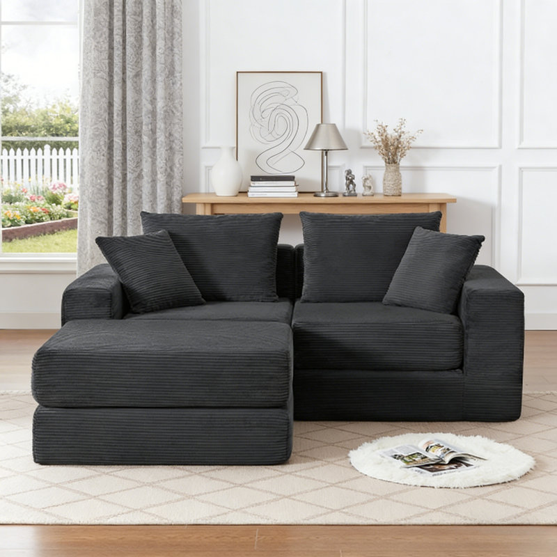  Canapé-lit modulaire en L 102,1 po, chaise longue et assise profonde en chenille gris foncé, sans assemblage, Gris foncé