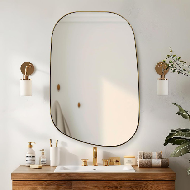 Huldrik Asymmetrical Irregular Bathroom Vanity Mirror | Stainless Steel Frame, 30" x 22", Brushed Gold
