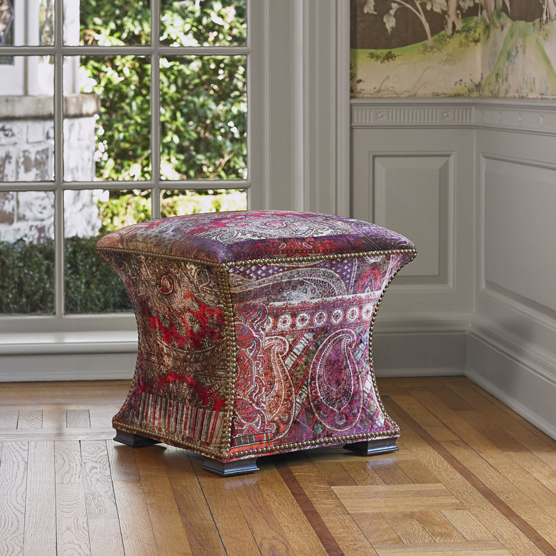 Cinched Novelty Ottoman, Antique Brass Small, Vintage Ebony, Filigree Ivory 100% Polyester