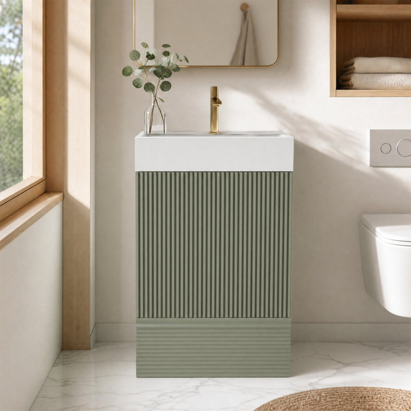 Meuble-lavabo cannelé de 20 po avec lavabo en céramique, porte et tiroir à fermeture en douceur