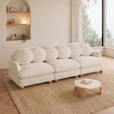 Comfy Chenille Modular Sectional Sofa, 3 Seater Deep Seat Couch with 6 Throw Pillows, Wood Frame for Living Room and Bedroom