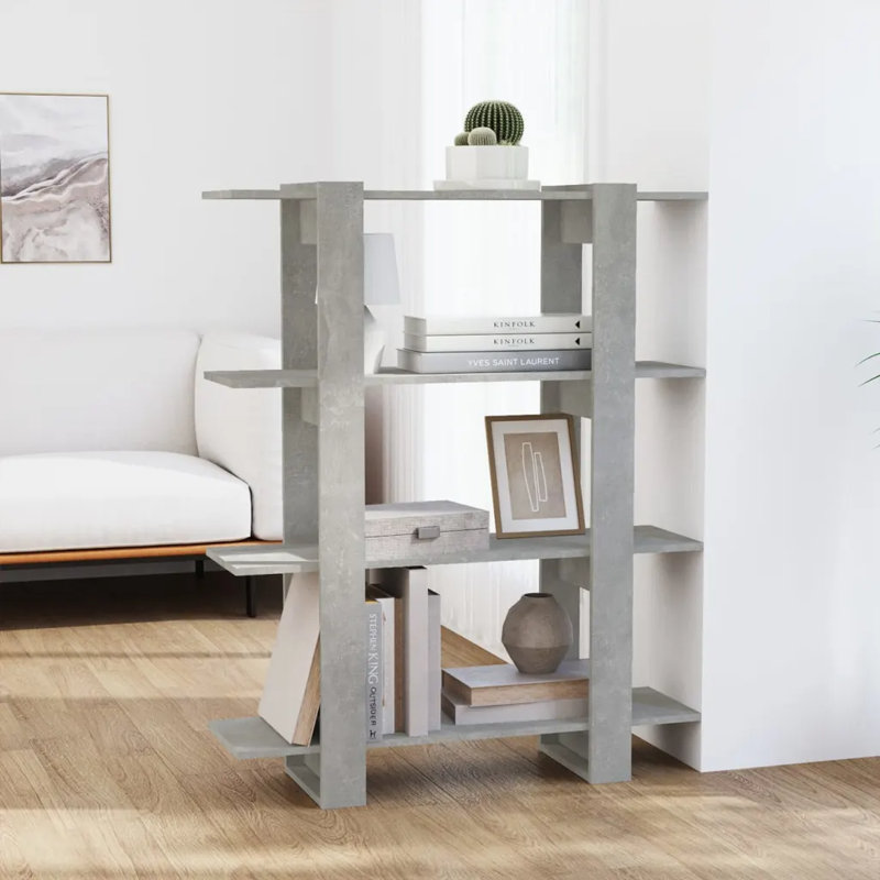 Burnaby 123.5cm H Etagere Bookcase, Concrete Grey, 123.5cm H x 100cm W x 30cm D
