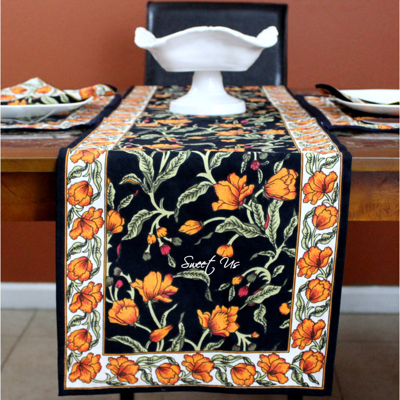 Chemin de table en coton The Affluent, Ambre noir