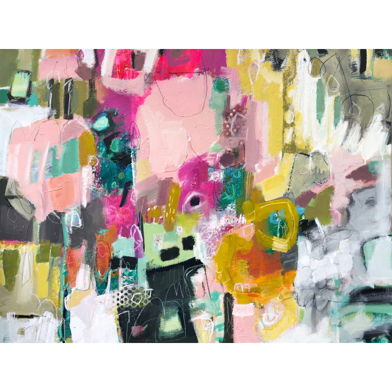 «Me Happy» par Elizabeth Chapman - Peinture, H 25,25 po x l 31,25 po, Papier avec cadre noir