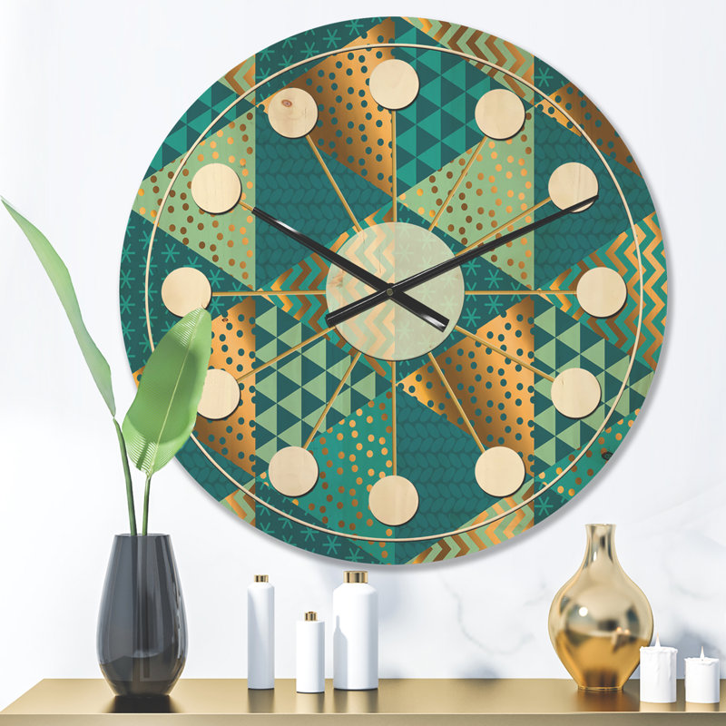 Horloge murale en bois doré et bleu Dynamics I Mid-Century, Moyenne