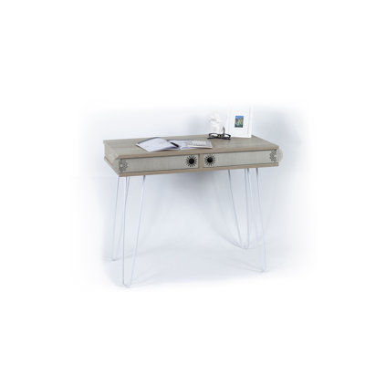 Bureau Lora moderne à 2 niveaux avec pattes en métal, fini chêne clair uni