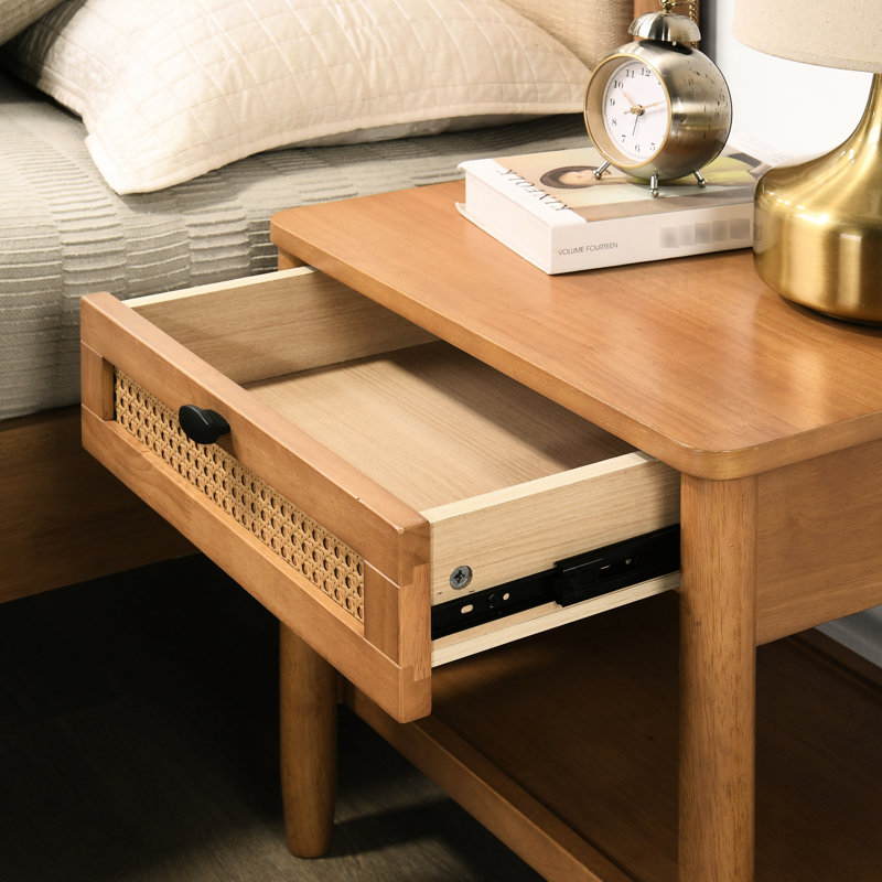 Table de chevet avec tiroir simple et tablette en noyer - Mobilier de chambre à coucher moderne et spacieux