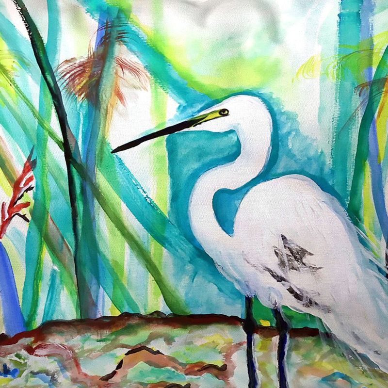 Coussin intérieur / extérieur Egret in Marsh, H 16 po x l 20 po