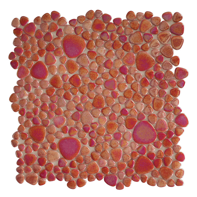 Glass Tile Love 12x12 Pebble Mosaic 10.76 sqft/case, Ideal for Kitchen Backsplash Bathroom Pool Tile, Red