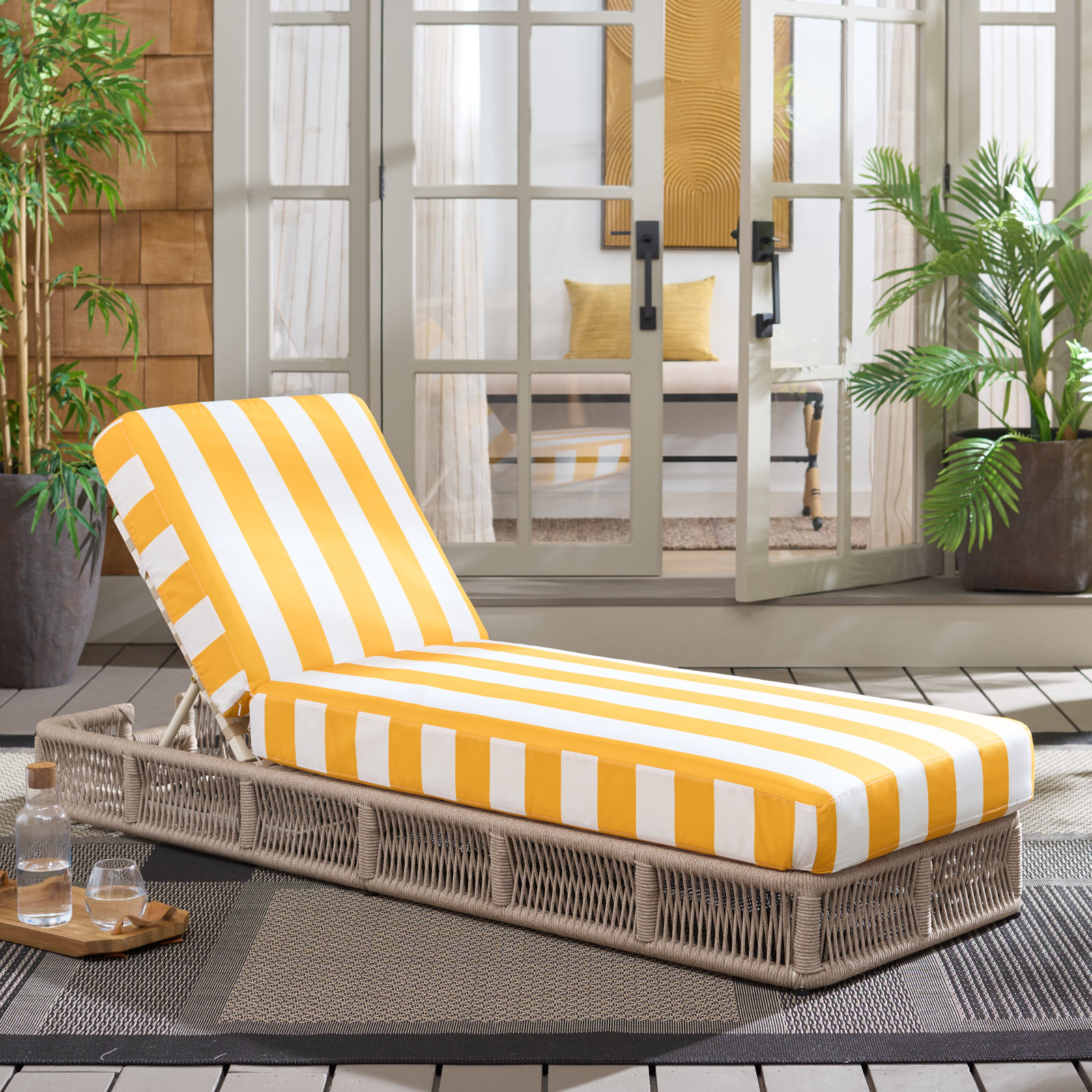 Langley 25" Patio Chaise Lounge, Tan Frame/Yellow Cushion