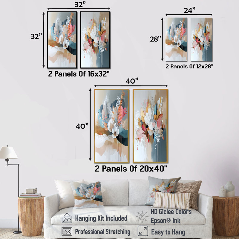 "White Brushstroke", peinture abstraite florale III - coquelicots, ensemble de 2 pièces d'art mural, H 28 po x l 24 po
