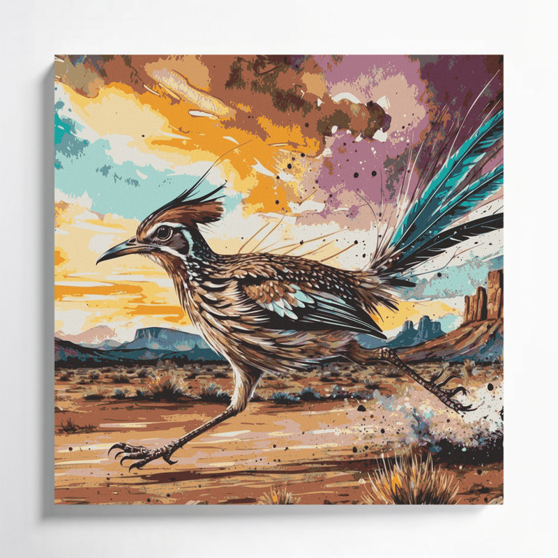 «Southwestern Animals» Roadrunner 47, art mural sur toile brune, H 16 po x l 16 po
