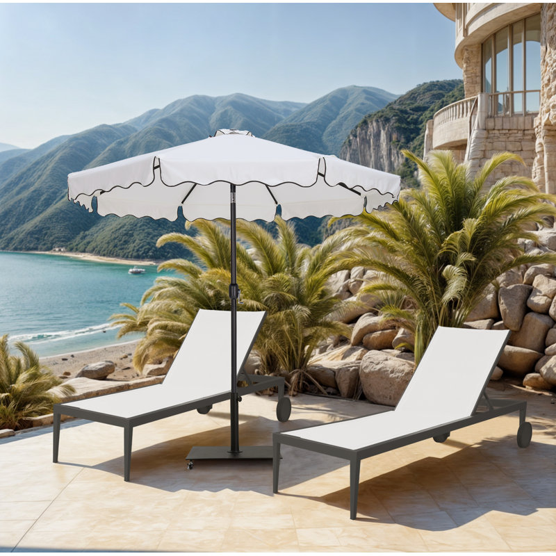 Amalfi With Piping Fabric Patio Umbrellas, White, Black