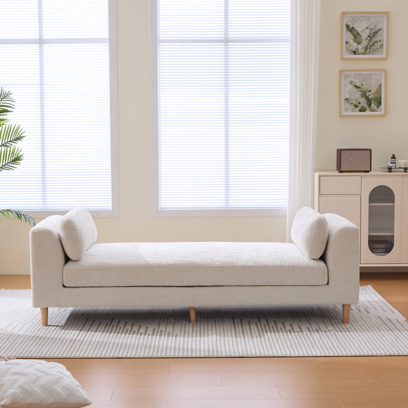 Upholstered Accent Bench With Two Pillows, Beige