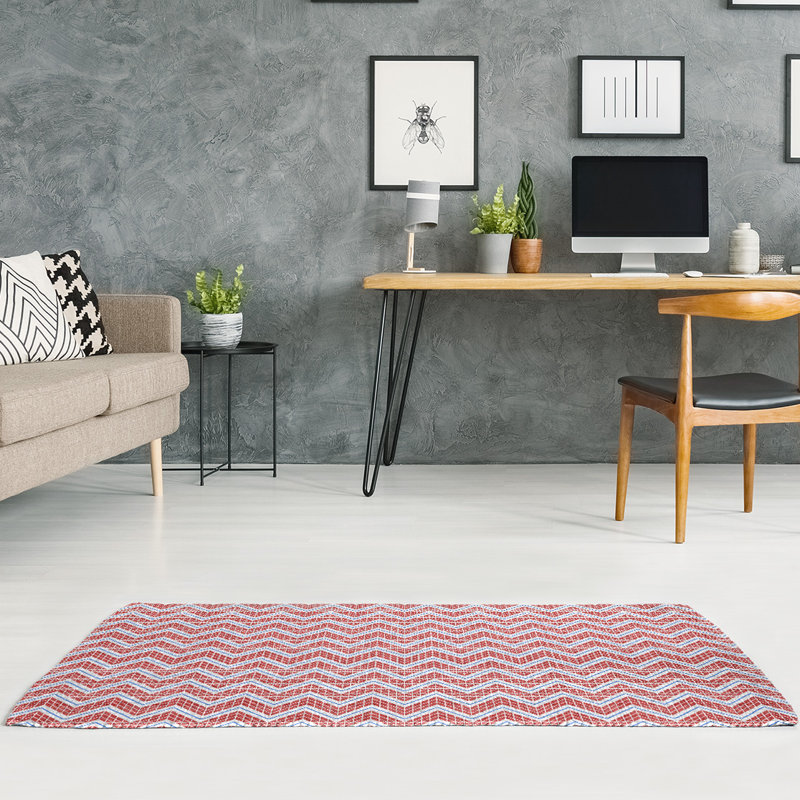 Tapis de zone rouge/bleu fait main, Rectangle 5 pi x 7 pi