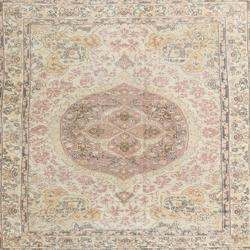 Tapis oriental crème / brun / rose, Carré 6 pi