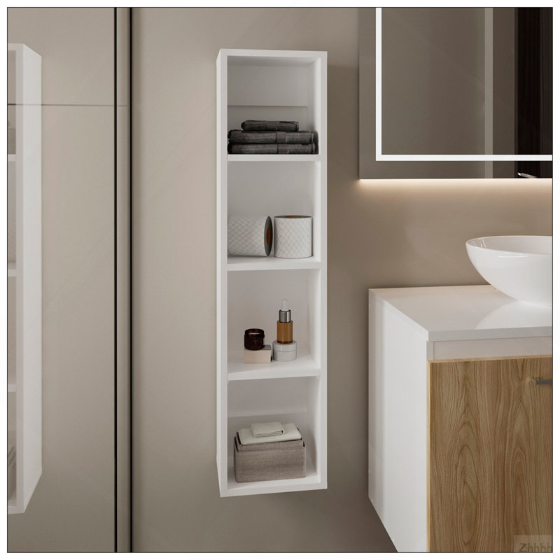 Tall Manufactured Wood Wall-Mounted Cabinet Storage With 4 Open Shelves, Slim Bathroom Organizer