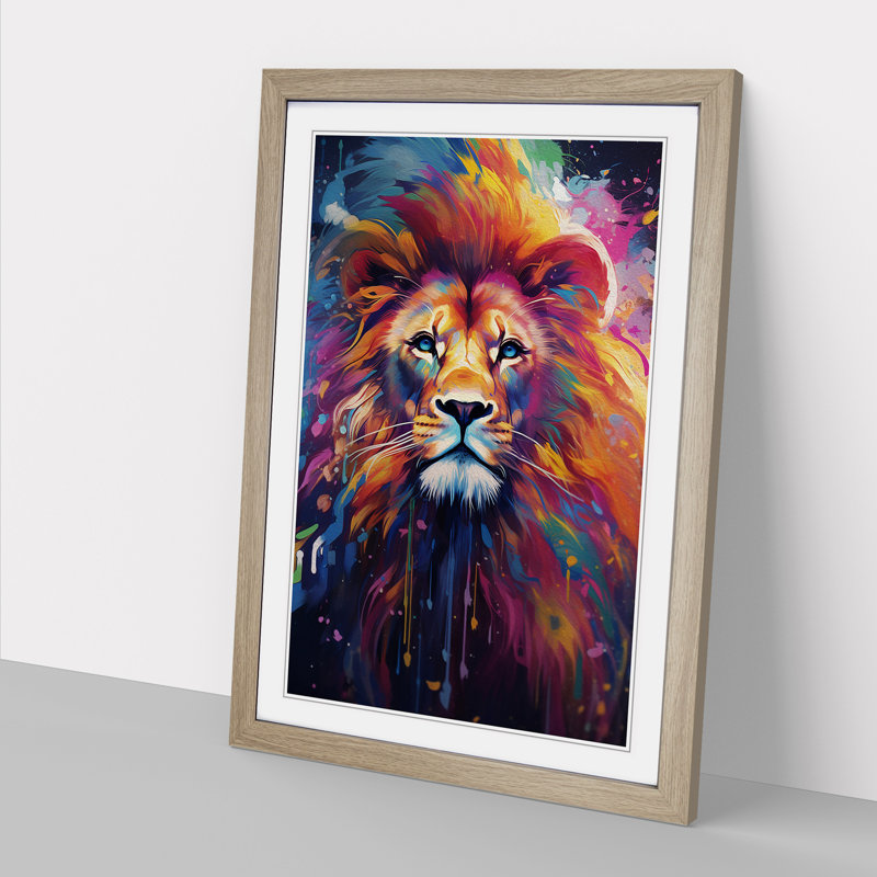 Lion Futurism - Framed Print, 64cm H x 46cm W x 2cm D, Oak