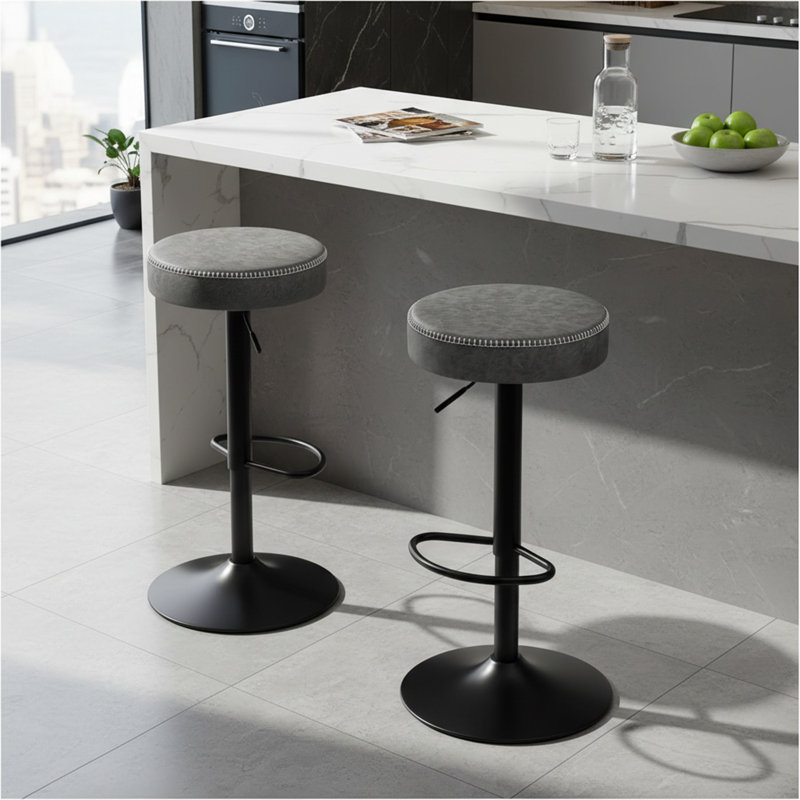 Adjustable Height Counter Stool with Metal Frame, Grey