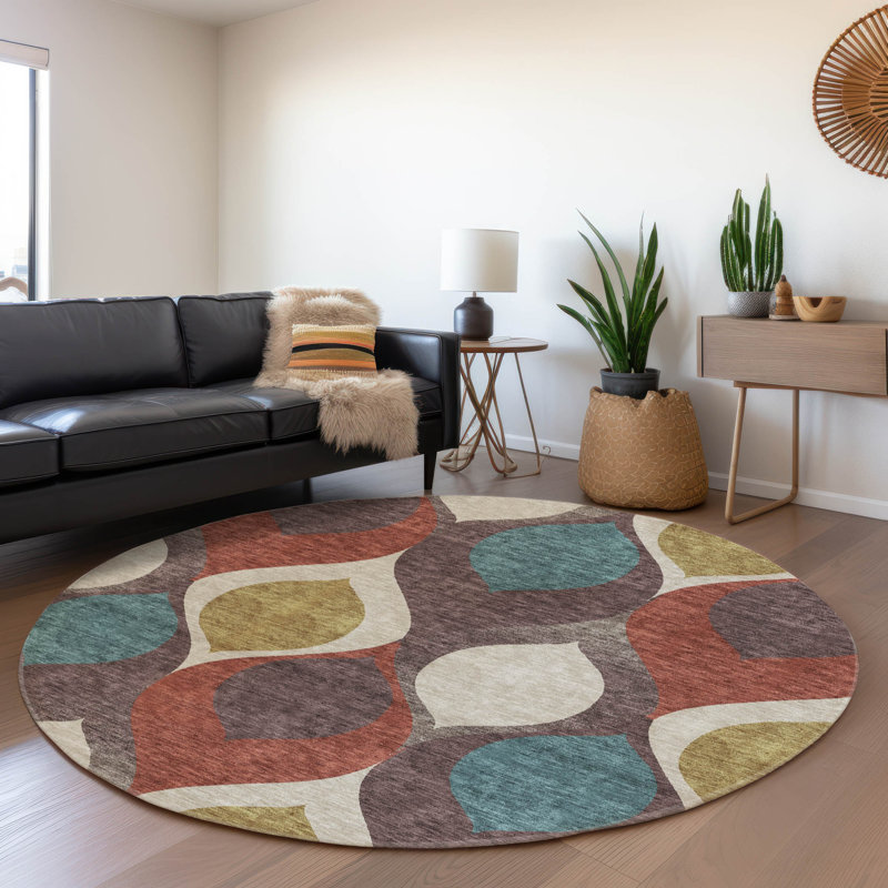 Tapis d'entrée / extérieur antidérapant Caziyah, Rond 8 pi