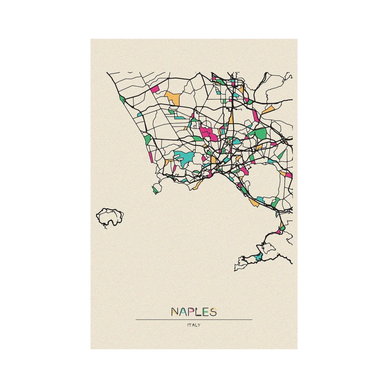 Naples, Italie, carte par Ayse Deniz Akerman - Toile tendue, estampe numérique sur toile tendue, H 60 po x l 40po x P 1,5 po