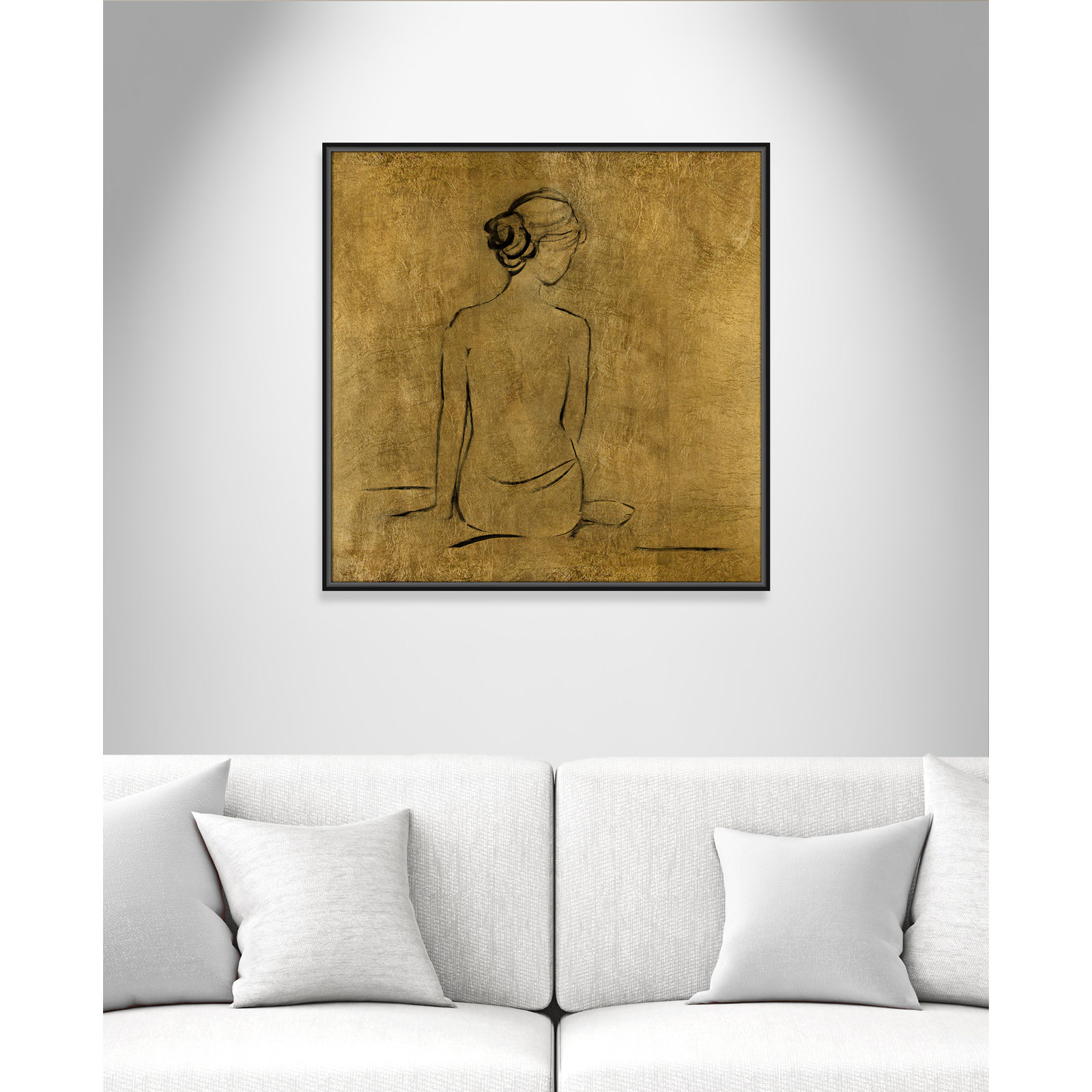 Maia "Golden Bather I" Print by Sally Swatland, Black Framed Canvas, 31.5" H x 31.5" W x 2" D