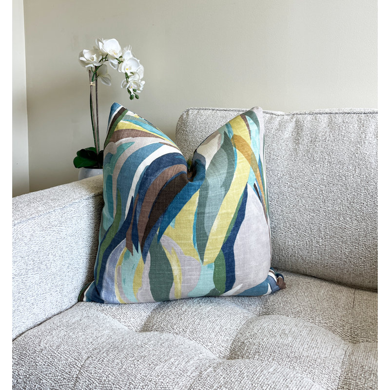 Housse de coussin en lin Sedona, H 20 po x l 20 po, Vert abstrait