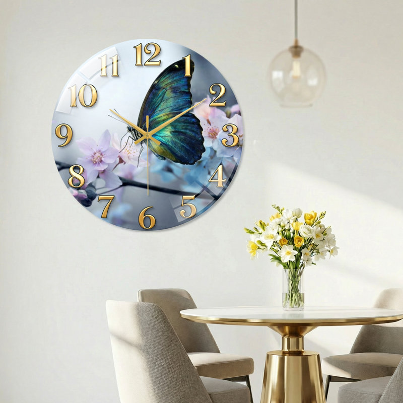 Horloge murale papillon en verre, 40 x 40 cm (15,7 x 15,7 pouces)