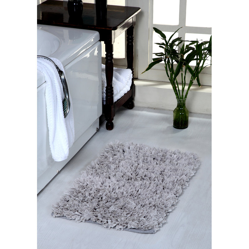 Annalease Cotton Blend Non-Slip Bath Rug, Light Gray
