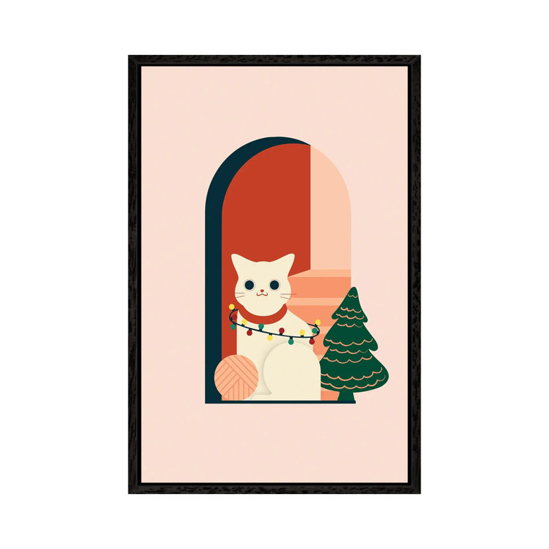 Christmas Cat - Print on Canvas, Black Framed, 152.5 cm H x 101.5 cm W