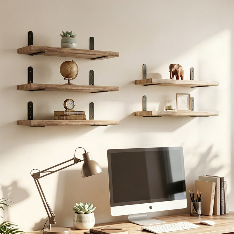 Solid Wood,Paulownia Wood, Iron Floating Shelf