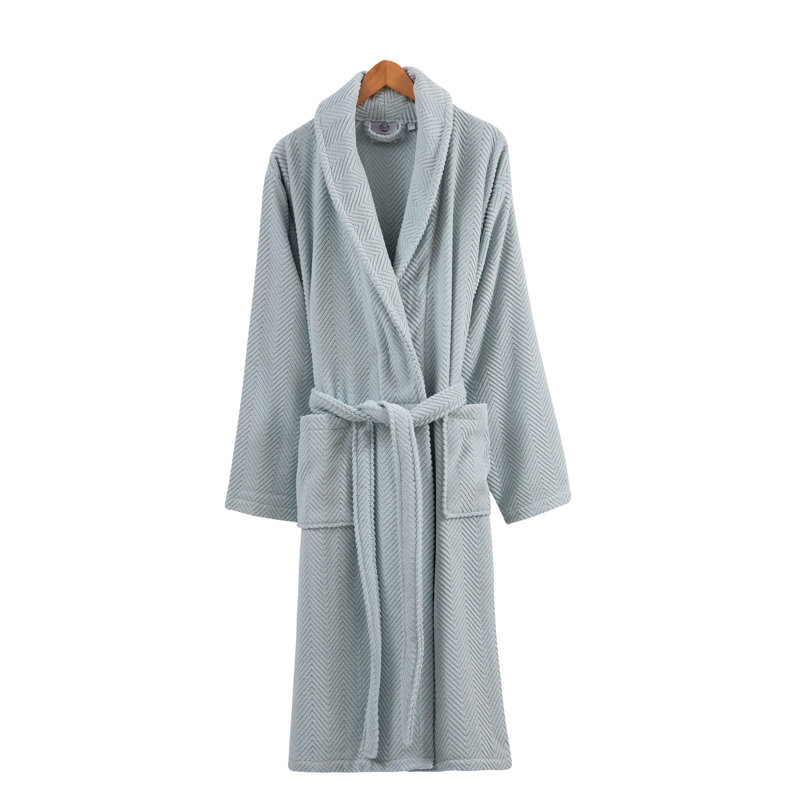 Peignoir 100% coton à chevrons, M, Aqua pâle
