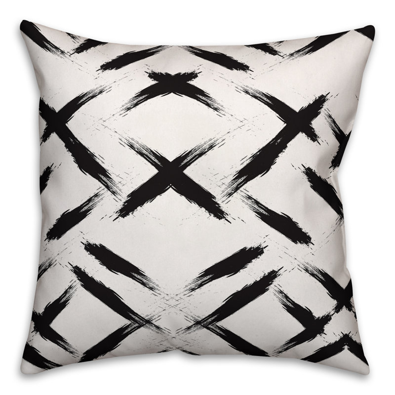 Black Brush Strokes Reversible Throw Pillow, 18" x 18", Pillow Cover
