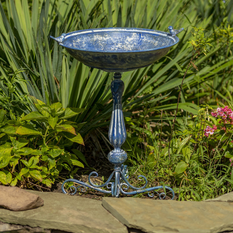 Mattison Metal Pedestal Birdbath, Blue