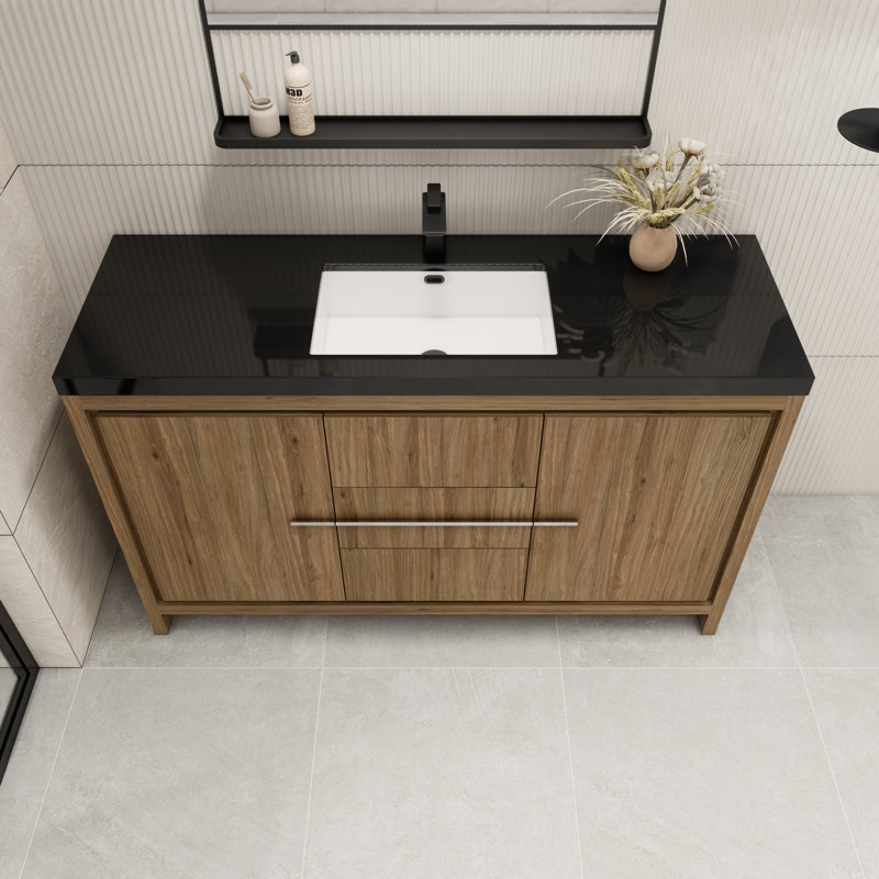 Raghida 58.82'' Single Bathroom Vanity with Plastic Top, Natural Oak