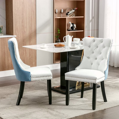 Ensemble de 2 chaises de salle à manger rembourrées en PU et en velours avec pieds en bois