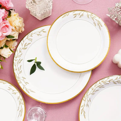 100/200/300 Disposable Tableware Set, Golden Paper Plates, 9'' Disposable Dinner Plates, 7'' Dessert Plates, Modern Minimalist Disposable Dinnerware F