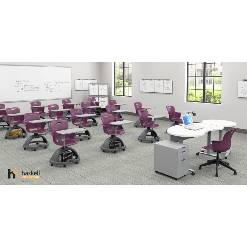Base de rangement Ethos, fauteuil d'apprentissage actif avec accoudoir à tablette, roulettes rigides, Mauve