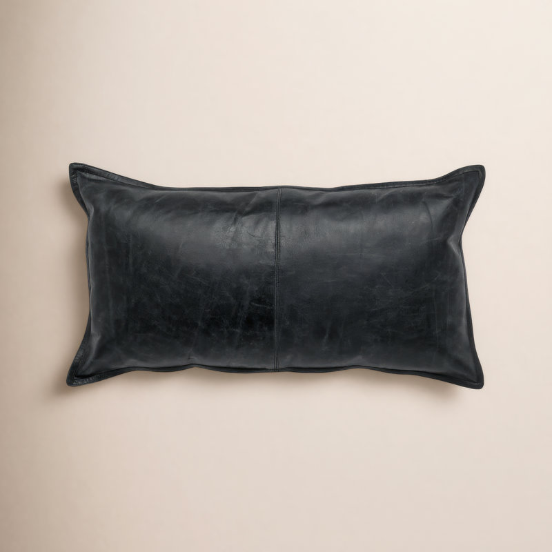Kosas Home Cheyenne 100% Leather Throw Pillow, 14" x 26", Rectangular, Black