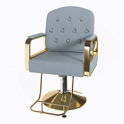 Hydraulic Salon Chair 360° Swivel - Professional Barber Stylist Chair With Pump, Non-Tilting Hairdressing Chair For Salon Tattoo Spa, Blue Gold Stylist Equipment (Single Pack)